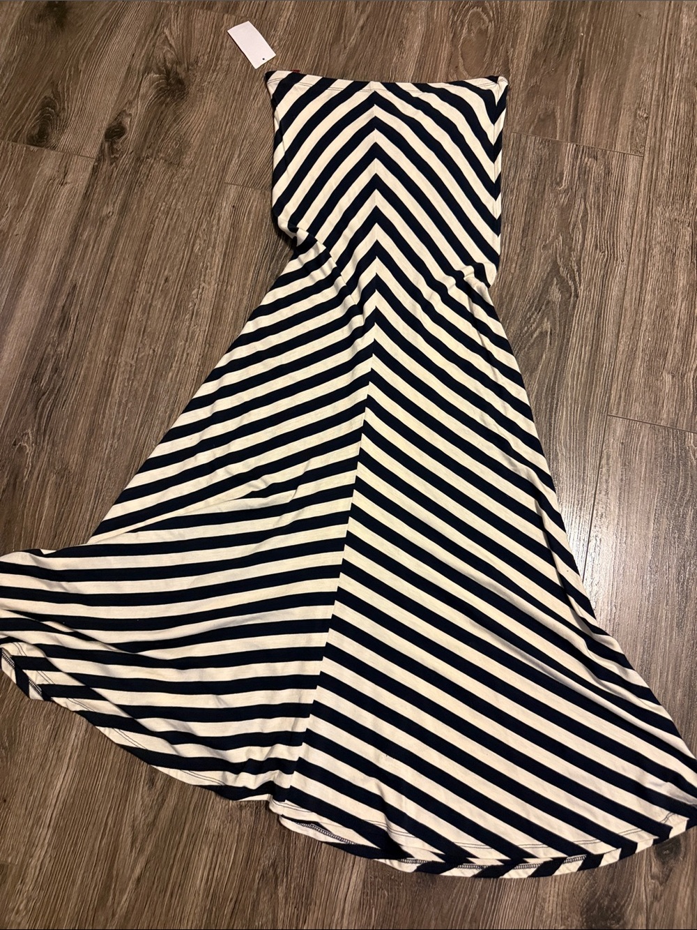 Saks Fifth Avenue Black and White Strapless Chevron Maxi